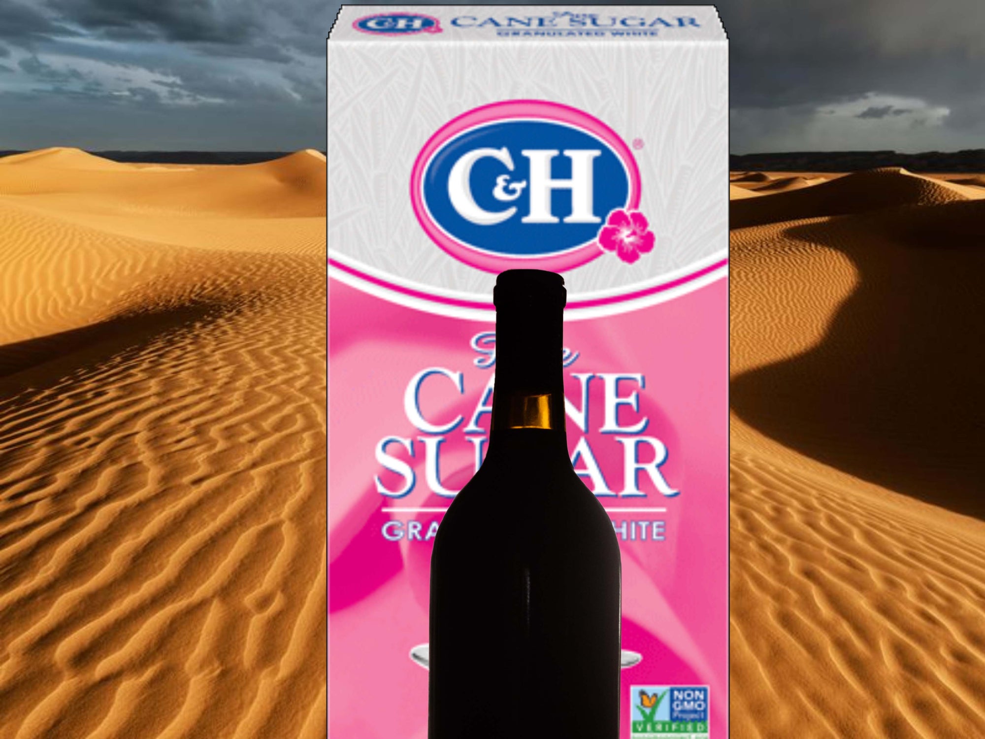bottle of wine and box of cane sugar